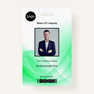 Green Abstract Wave Business Photo ID ID Badge