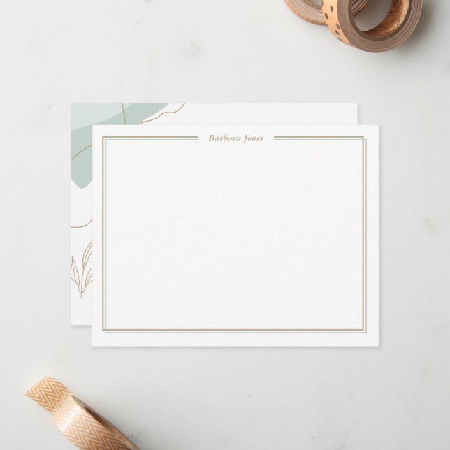 Green Abstract with Gold Leaves Card (Front/Back In Situ)