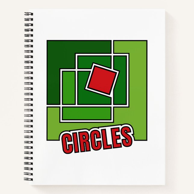 Green Abstraction with Twisted Red Square Notebook (Front)