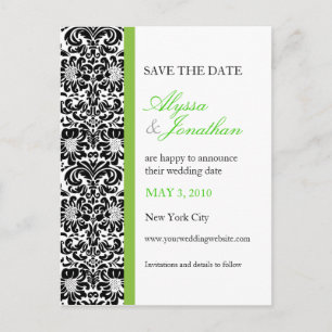 Green Accent Damask Save the Date Card