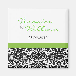 Green Accent Damask Save The Date Magnet