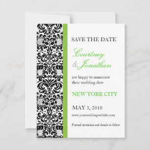 Green Accented Damask Save The Date Invitation