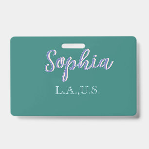GREEN add name girl boss text PURPLE elegant ID Badge
