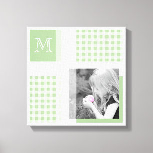 Green Add Your Photo Gingham Modern Monogram Canvas Print