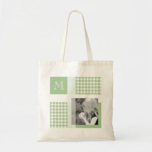 Green Add Your Photo Gingham Modern Monogram Tote Bag