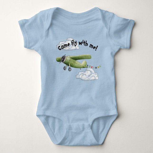 Green Aeroplane Boy Baby Bodysuit (Front)