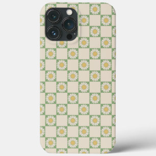 Green Aesthetic Chequered Sunflower Y2K Pattern iPhone 13 Pro Max Case