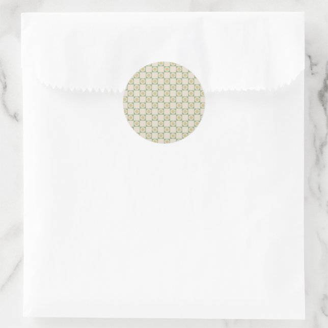 Green Aesthetic Chequered Sunflower Y2K Pattern Classic Round Sticker (Bag)