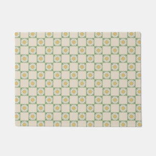 Green Aesthetic Chequered Sunflower Y2K Pattern Doormat