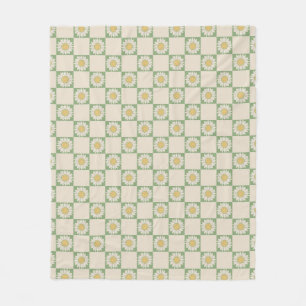 Green Aesthetic Chequered Sunflower Y2K Pattern Fleece Blanket