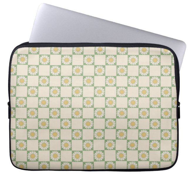 Green Aesthetic Chequered Sunflower Y2K Pattern Laptop Sleeve (Front)