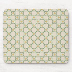 Green Aesthetic Chequered Sunflower Y2K Pattern Mouse Pad