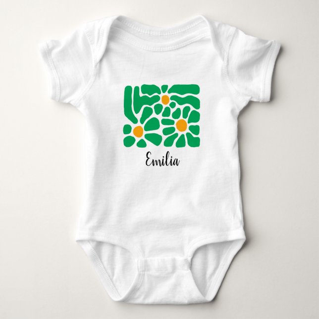 Green Aesthetic Flower Baby Jersey Bodysuit (Front)