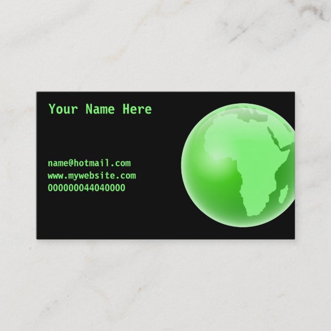 Green Africa Globe, Your Name Here, Business Card (Front)