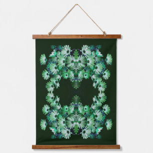 Green African Daisy Flowers Abstract Hanging Tapestry