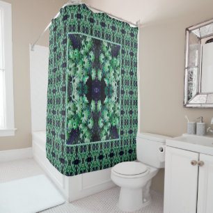 Green African Daisy Flowers Abstract  Shower Curtain