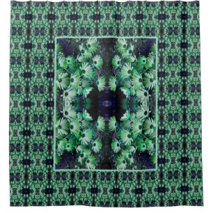 Green African Daisy Flowers Abstract  Shower Curtain