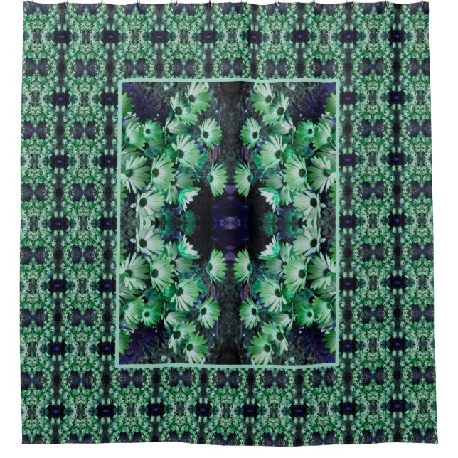 Green African Daisy Flowers Abstract  Shower Curtain (Front)