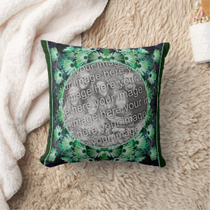 Green African Daisy Flowers Frame Add Your Photo Cushion