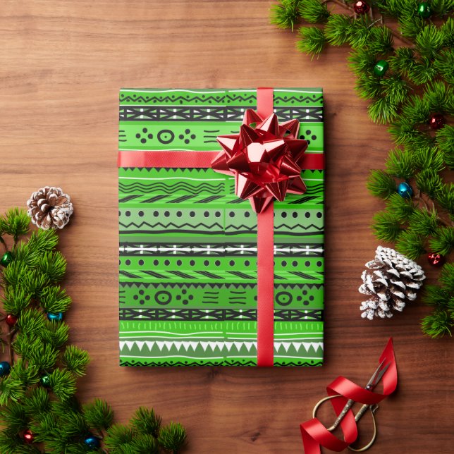 Green African Pattern Wrapping Paper (Holiday Gift)