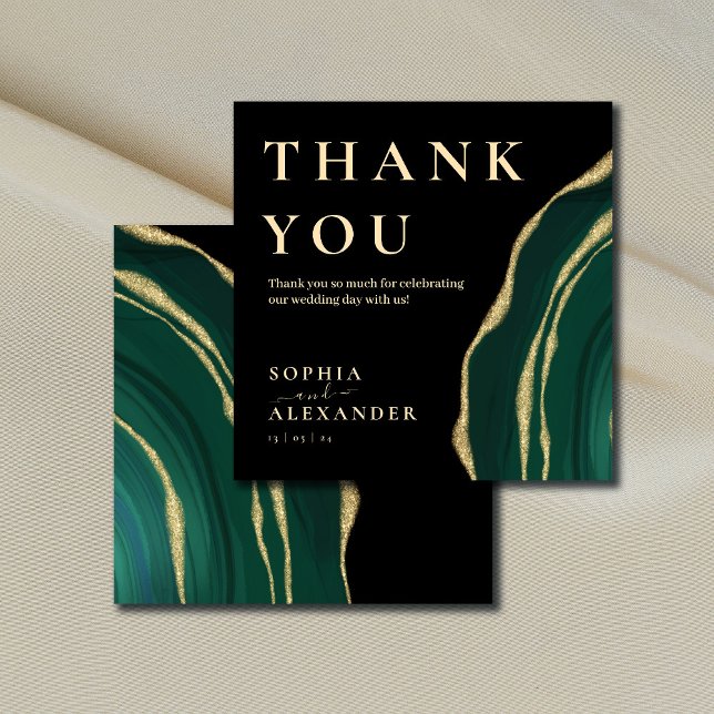 Green agate gemstone black thank you card (Creator Uploaded)