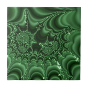 Green Agate Gemstone Look Fractal Abstract Art Tile