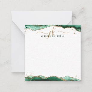 Green Agate Geode Gold Glitter Script Monogram Card