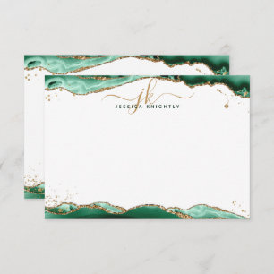 Green Agate Geode Script Monogram Gold Glitter Card
