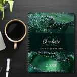 Green agate glitter marble monogram 2024 planner<br><div class="desc">A dark green agate,  marble stone background with faux glitter.  Personalise and add your monogram initals,  name and a year.</div>