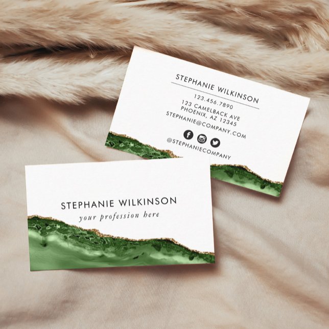 Green Agate & Gold Border Watercolor Business Card (Green Agate & Gold Border Watercolor Business Car Business Card)