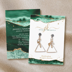 Green Agate Gold Glitter Jewellery Display Business Card