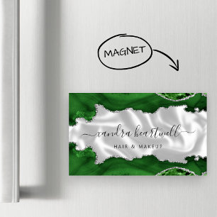 Green Agate Silver Glitter Luxury Magnetic Business Card