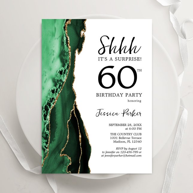 Green Agate White Gold Surprise 60th Birthday Invitation (Creator Uploaded)