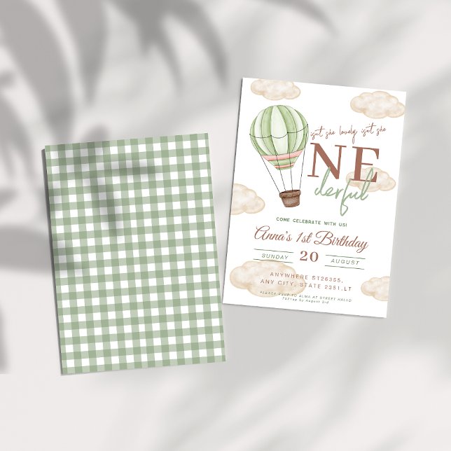 Green Air Balloon Isn't She Onederful Birthday Invitation (Creator Uploaded)