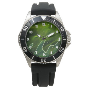 Green Algae and Water White Fat Numbers Mens Watch