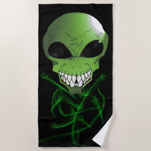 Green alien Beach Towel