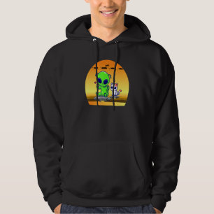 Green Alien Cute Cat Et Galaxy Space Hoodie