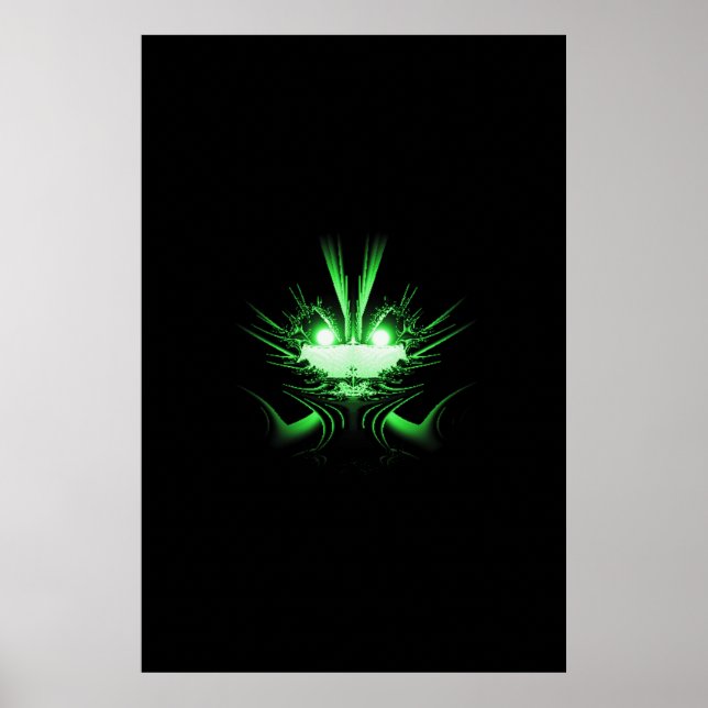 Green Alien Dragon w Glowing Eyes Poster (Front)