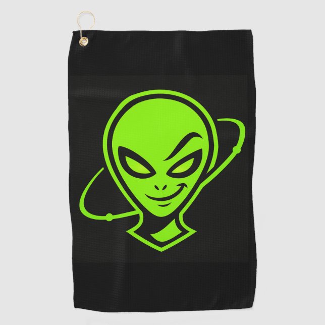 Green Alien Good Luck Golf Towel (Front)