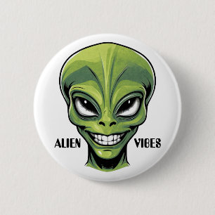 Green Alien Head 6 Cm Round Badge