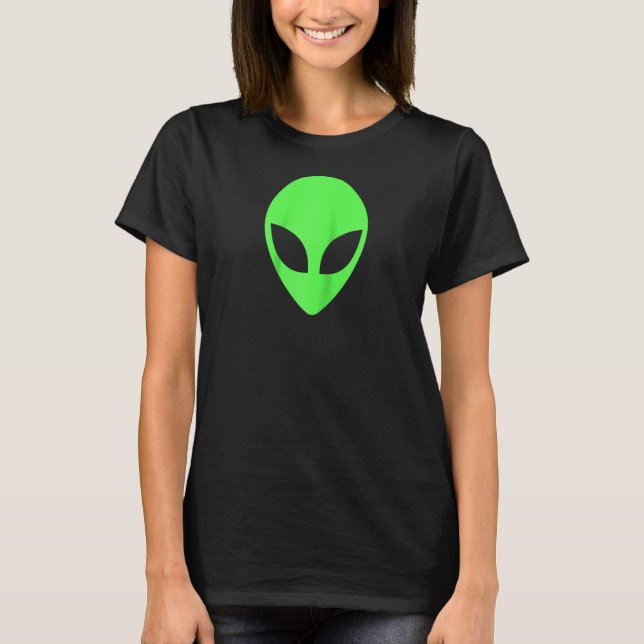 Green Alien Head 90's Style Funny Alien Raglan T-Shirt (Front)