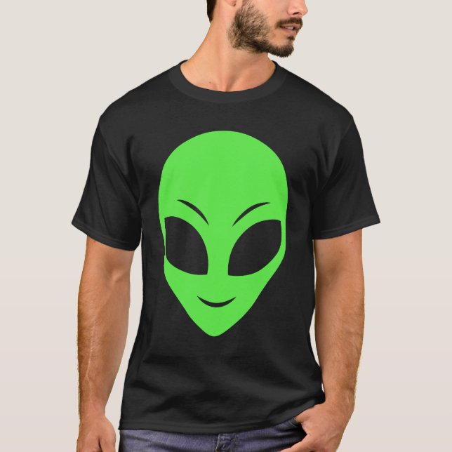 Green Alien Head 90's Style Funny Alien T-Shirt (Front)