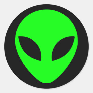 Green Alien Head and Black Classic Round Sticker
