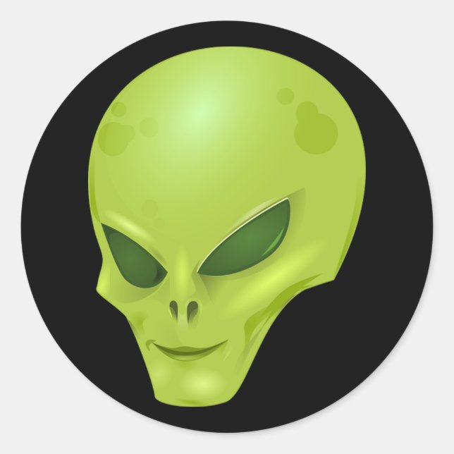Green Alien Head Classic Round Sticker (Front)