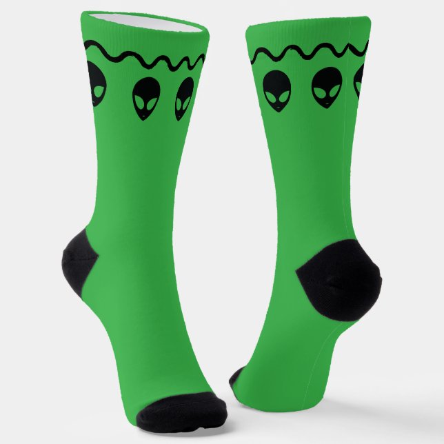 Green Alien Head Extra Terrestrial  Socks (Angled)