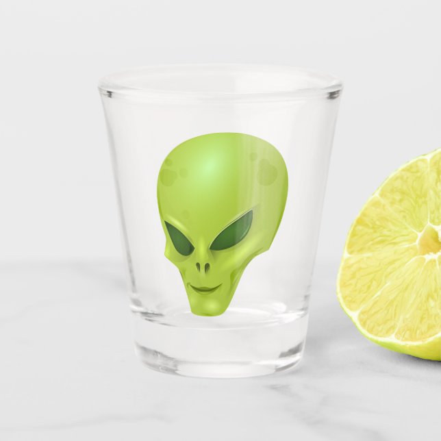 green alien head shot glass (Front)