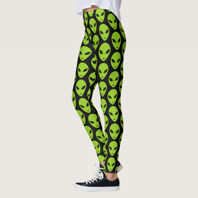 Green alien head with black eyes custom leggings (Left)