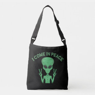 Green Alien I Come In Peace Extraterrestrial UFO Crossbody Bag