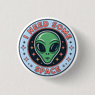 Green Alien I Need Some Space Retro Graphic 3 Cm Round Badge