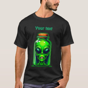 Green Alien in a Bottle Neon Sci-Fi Illustration T-Shirt